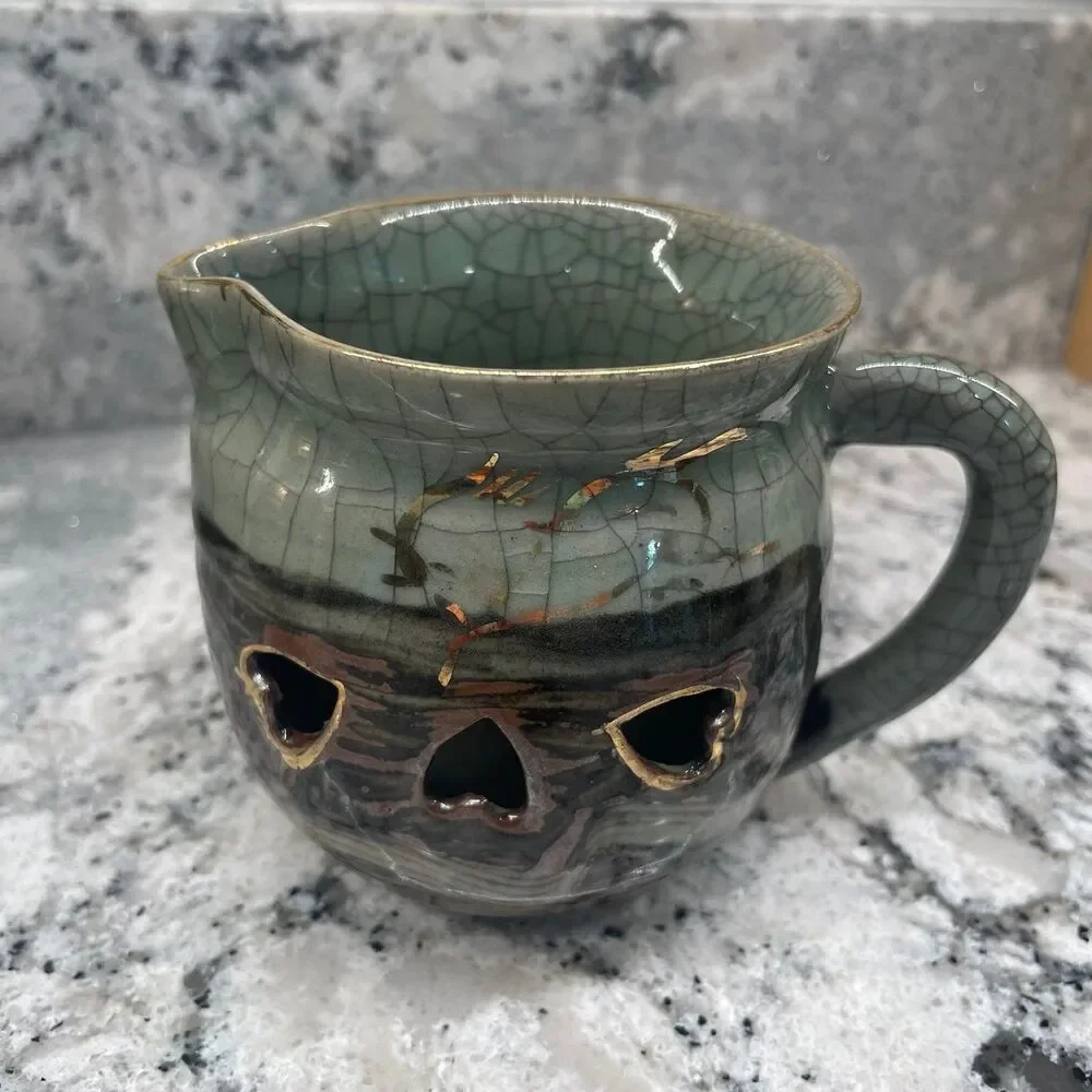 Vintage Somayaki Soma Ware Crackle Teapot Cream Sugar Double Wall Gold Horse